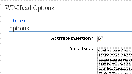 wp head options