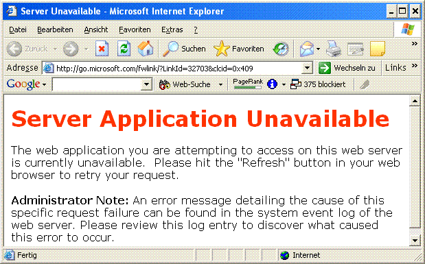 server application unavailable